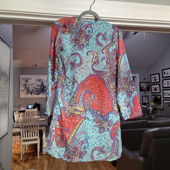 Raj Women's V-Neck Neck Printed Blue red tunic dress beach cover up sz M… - Picture 7 of 14